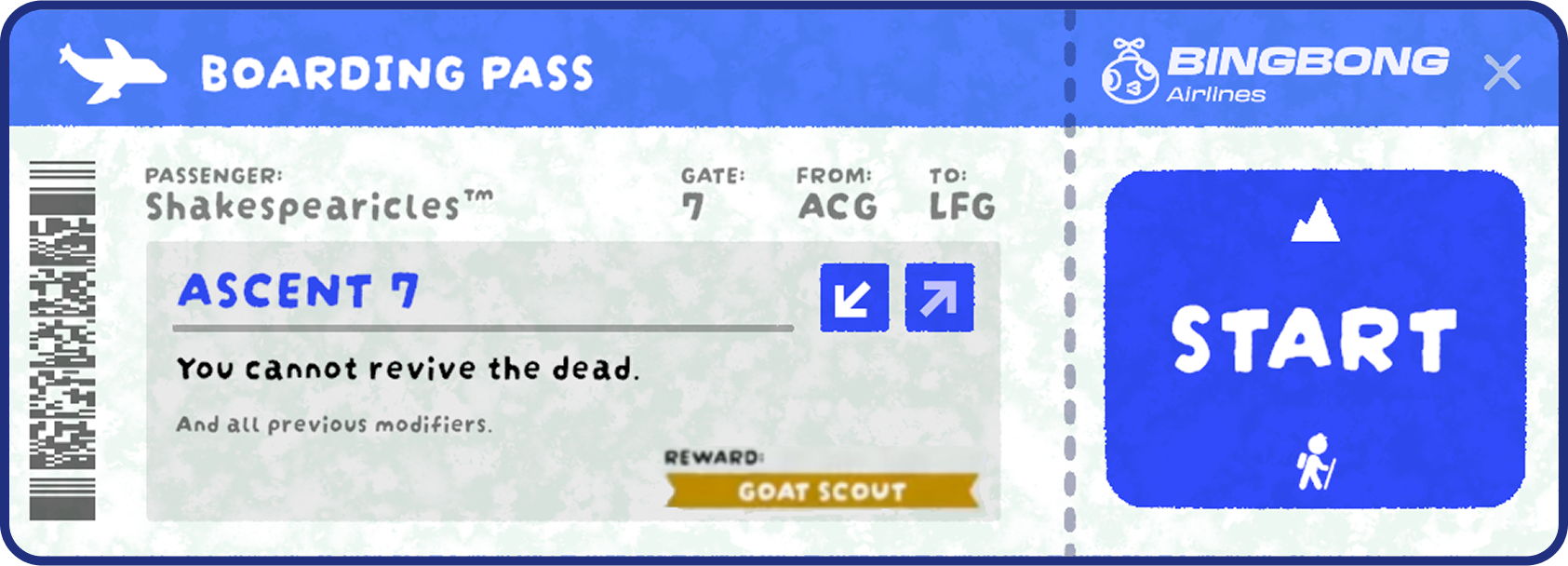 PEAK Ascent 7 Boarding Pass